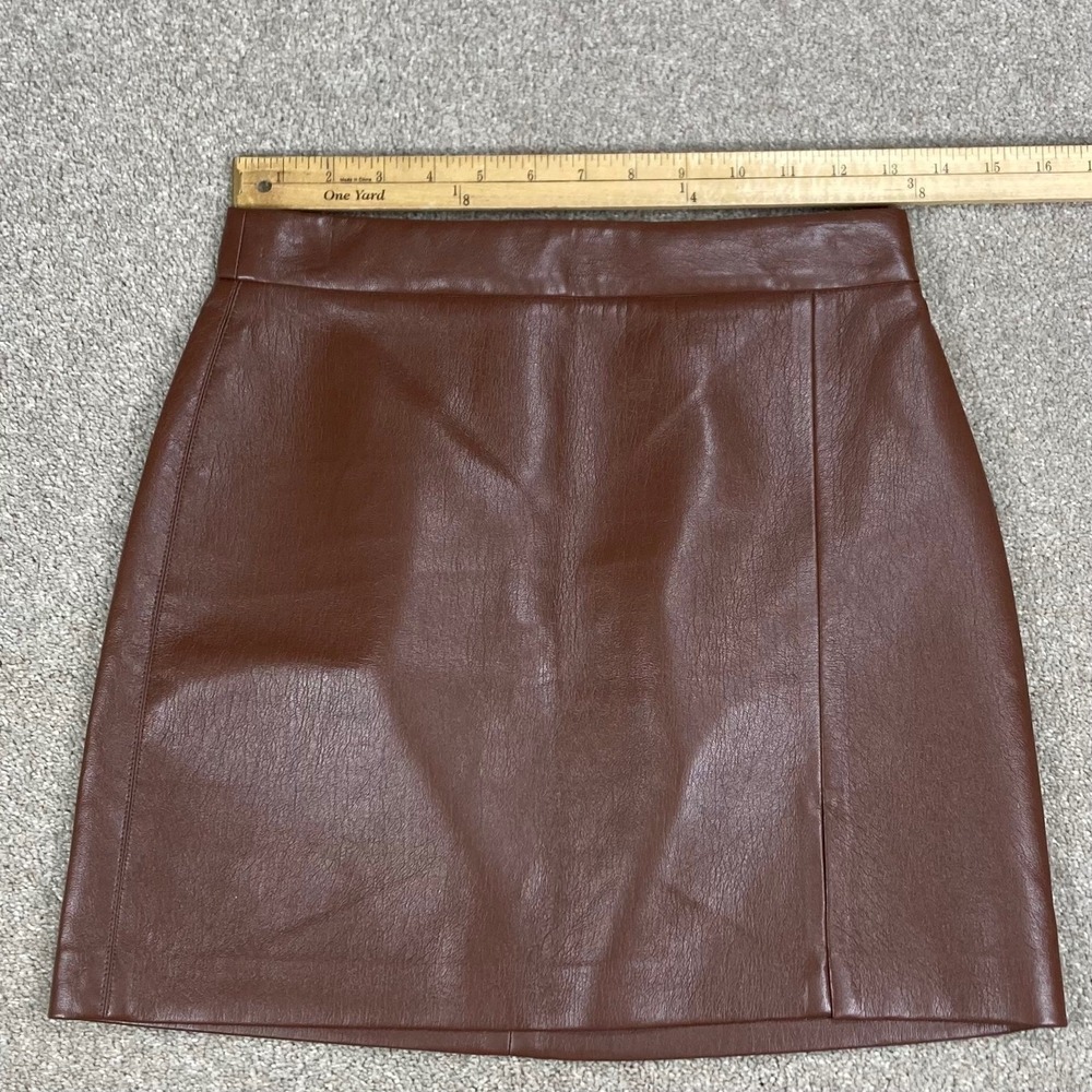 Wilfred Aritzia Vegan Leather Mini Skirt Womens 4 Brown Front Slit Academia New - Picture 6 of 13